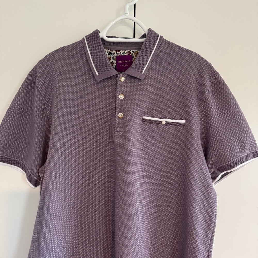 Simons Lavender Polo Shirt – White Trim, Liberty Fabric, Size L​​​​ - Picture 7 of 7